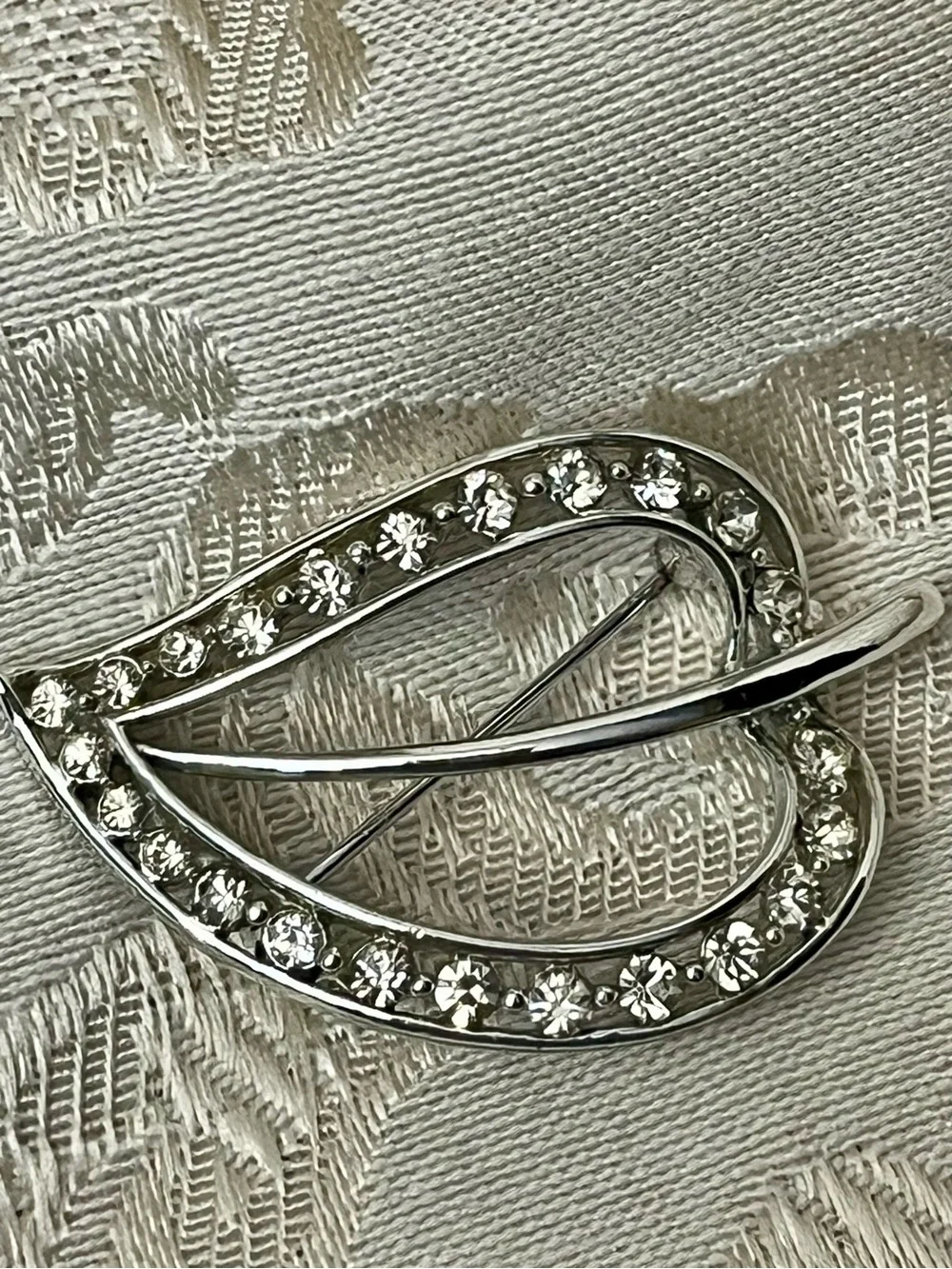 Vtg Lisner Silver Leaf Brooch Pin Clear Rhinestone Mid Century Retro Costume 2